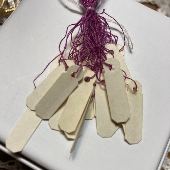 25 Vintage Jewelry tags Purple String Aged Dennison Jewelry Tag Boutiqe - Picture 5 of 5